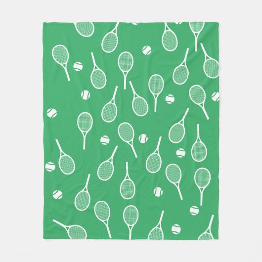 Cool White Retro Tennis Racquets Pattern Green Fleece Deken (Voorkant)