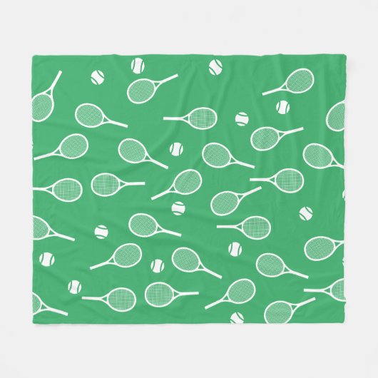Cool White Retro Tennis Racquets Pattern Green Fleece Deken (Voorkant (Horizontaal))