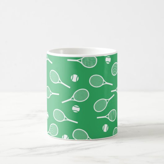 Cool White Retro Tennis Racquets Pattern Green Koffiemok (Center)