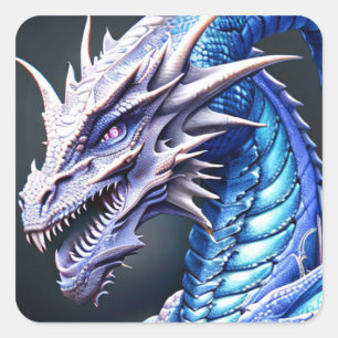 Cool Wit en Blauw Dragon Ai Art Vierkante Sticker