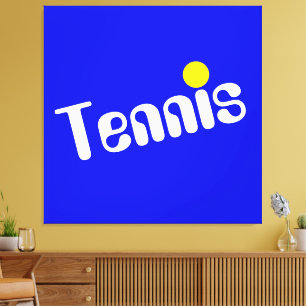 Cool Wit Geel Diagonaal Tennis op Vivid Blue Canvas Afdruk