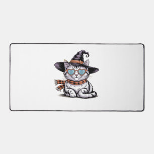 Cool Witch Cat – Schattige Halloween Kat met Heart Bureaumat
