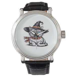 Cool Witch Cat – Schattige Halloween Kat met Heart Horloge