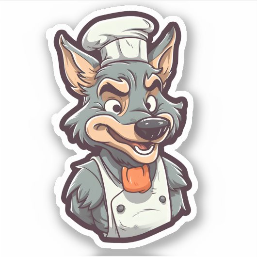 Cool Wolf Chef Schattig Diergrafisch Sticker (Voorkant)