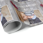 Cool Wood Ziet er Red Hearts First Mam's Day Photo Cadeaupapier (Rol Hoek)