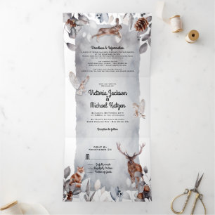 Cool Woodland Forest Wedding Drieluik Uitnodiging