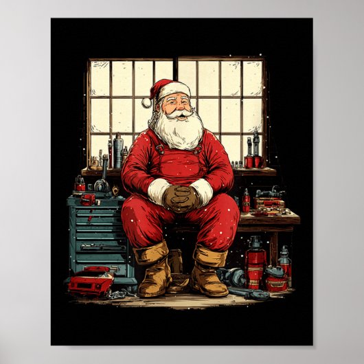 Cool Workshop Santa Claus With Wrenches Tool Costu Poster (Voorkant)