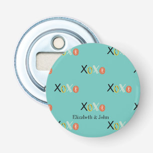 Cool "XOXO" Hearts Valentijnsdag Mint Green Button Flesopener