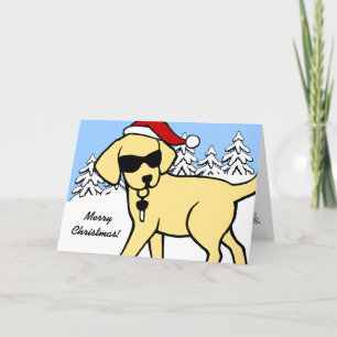 Cool Yellow Lab Cartoon Kerstsneeuw Bossen Feestdagen Kaart