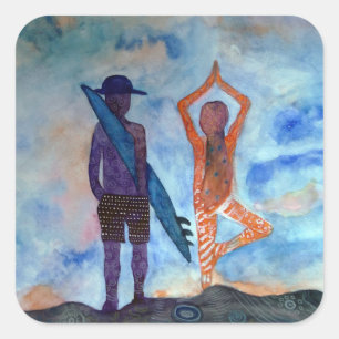 Cool yoga Surf Sunset Art Square Stickers, glanzen Vierkante Sticker