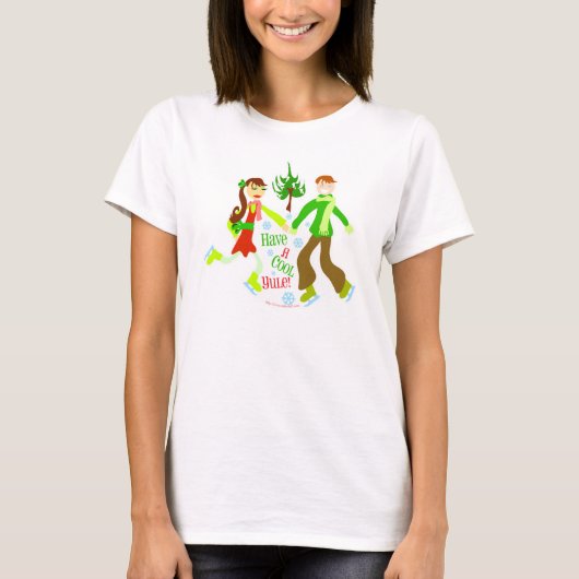 Cool Yule Cartoon Vakantie Paar Kerst T-shirt (Voorkant)