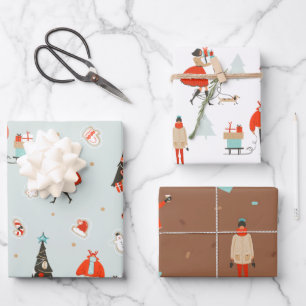 Cool Yule Mid-Century Kerstvakantie Inpakpapier Vel