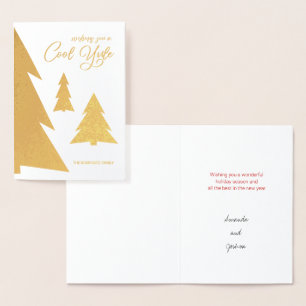 Cool Yule Modern Script Trees Holiday Gold Folie Kaarten