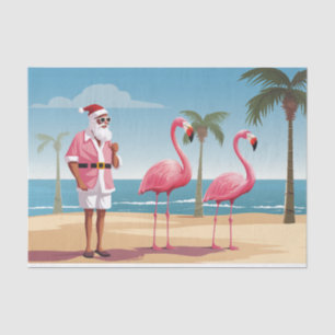 Cool Yule Santa en Flamingos Beach Kerstmis Tissuepapier