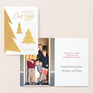 Cool Yule Script Trees Your Photo Holiday Gold Folie Kaarten