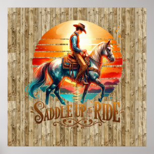 Cool zadel rit paard Western Poster