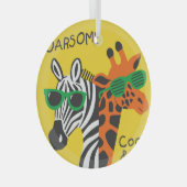 Cool Zebra Giraffe Cartoon Illustratie Glas Ornament (Voorkant Rechts)