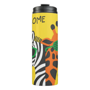 Cool Zebra Giraffe Cartoon Illustratie Thermosbeker