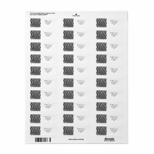Cool Zebra Pattern Textuur Etiket (Full Sheet)