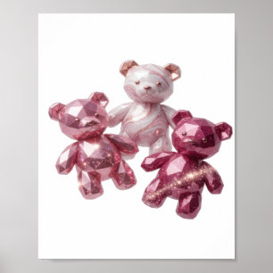 Cool Zilver DRIE ROZE TETTERBEERTJES Modern Design Poster