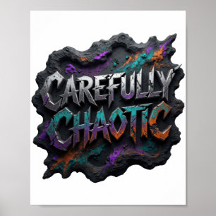 Cool Zilver VOORZICHTIG CHAOTISCH Artistiek Motief Poster