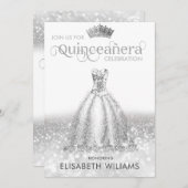 Cool Zilveren glitterjurk tiara Quinceañera Kaart (Voorkant / Achterkant)
