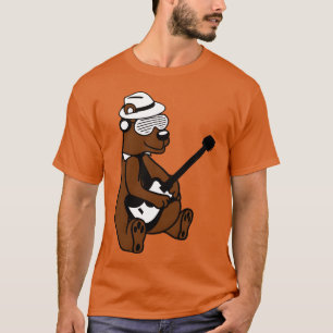Cool zittende grizzly bruine beer die gitaar leuk t-shirt