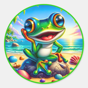 Cool Zomer kikker liefhebbers strand Ronde Sticker