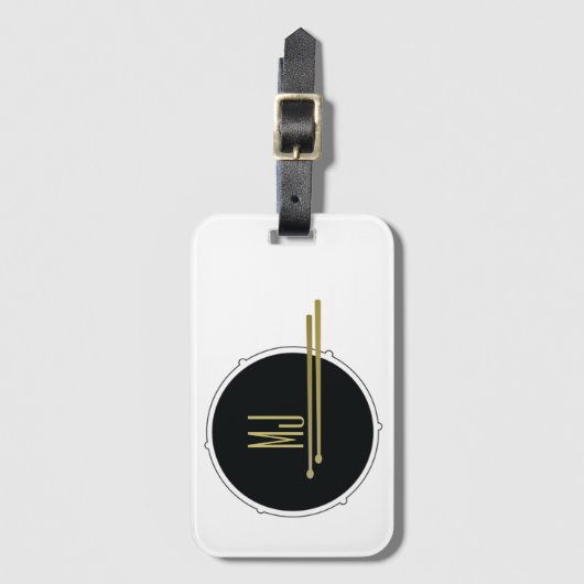 Cool Zwart en Wit Drums Initialen Monogrammed Bagagelabel (Voorkant (verticaal))