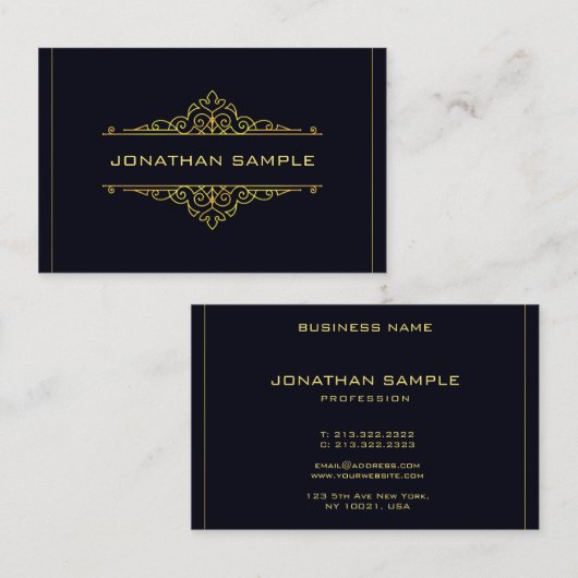 Cool Zwart Goud Modern Elegant Elegant Geavanceerd Visitekaartje (Voorkant / Achterkant)