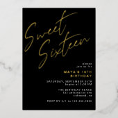 Cool Zwart & Goud Zoet Zestien Glam 16e Verjaardag Folie Uitnodiging (Voorkant)