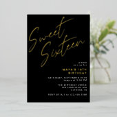 Cool Zwart & Goud Zoet Zestien Glam 16e Verjaardag Folie Uitnodiging (Staand Voorkant)
