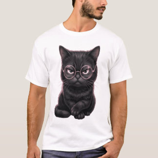 Cool zwart kat met bril Cute Pet T-shirt