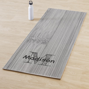 Cool Zwart-wit bamboe houtprint Monogram Yogamat