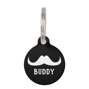 Cool Zwart Wit Handlebar snor Aangepaste naam Huisdierpenning