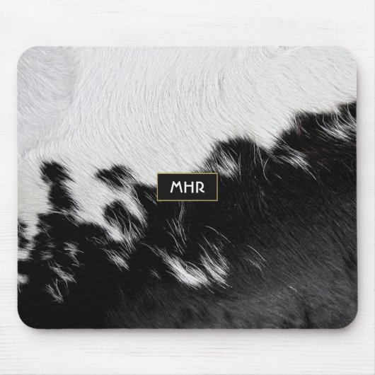 Cool zwart-wit Monogram Koeienhuid Muismat (Voorkant)
