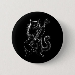 Cool Zwarte Kat die Elektrische Gitaar Speelt Rock Ronde Button 5,7 Cm