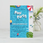Cool Zwembad Zwemfeest Verjaardag Kaart (Staand voorkant)