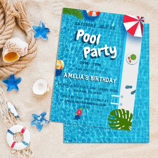 Cool Zwembad Zwemfeest Verjaardag Kaart