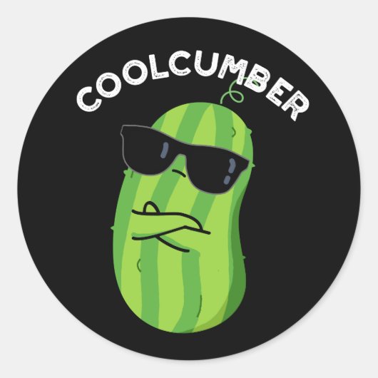 Coolcumber Funny Veggie Cucumber Pun Dark BG Ronde Sticker (Voorkant)