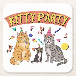 Coole 90s Kat Party 1990s Thema Kitty Vierkante Kartonnen Onderzetter
