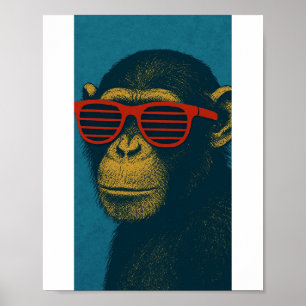 Coole aap met rode zonnebril poster
