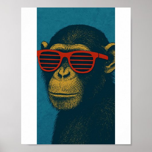 Coole aap met rode zonnebril poster (Voorkant)