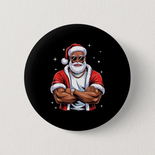 Coole Afro-Amerikaanse Kerstman Zwarte Kerst Pyjam Ronde Button 5,7 Cm (Voorkant)