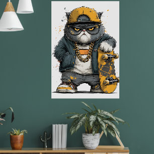 Coole antropomorfe kat in hiphopkleding poster