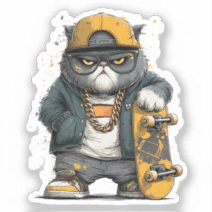 Coole antropomorfe kat in hiphopkleding sticker