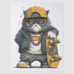 Coole antropomorfe kat in hiphopkleding tissuepapier