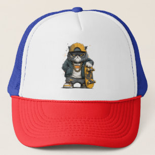 Coole antropomorfe kat in hiphopkleding trucker pet