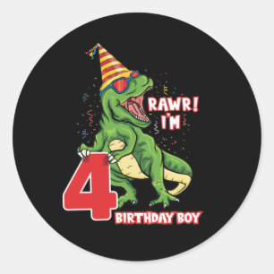 coole Birthday dinosaur jongens die vier jaar oud  Ronde Sticker