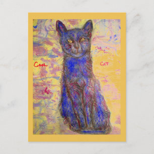 coole blauwe kat briefkaart